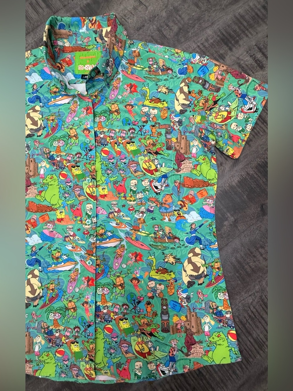 RSVLTS Nickelodeon Cartoon Print Button-Up Shirt - Teal